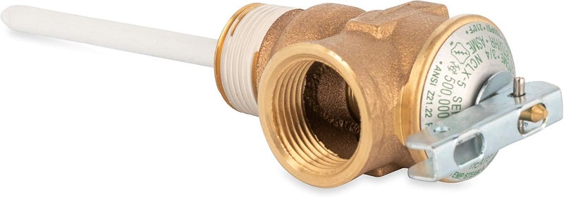 Camco Automatic Temperature and Pressure Relief Valve with Extension Probe and Lever - Brass Body with Stainless Steel Spring - Image 1