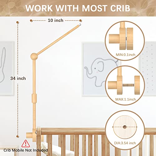 FEISIKE Baby Crib Mobile Arm, Mobile Arm for Crib Baby Mobile Hanger for Crib Nursery Decor Girls Boys Baby Crib Mobile Holder Arm Hanging Wooden Decoration Attachment Newborn 34 inch - Image 2