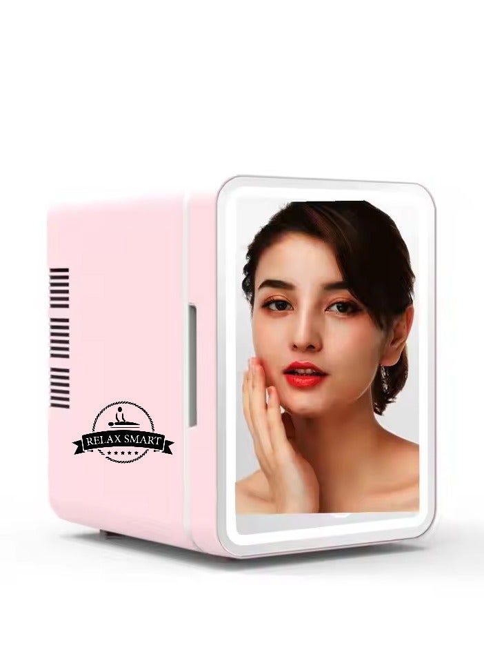 Relax Smart Mini Makeup Beauty Fridge with Mirror – 8L Portable Skincare & Cosmetic Cooler for Car and Home, Low-Noise Personal Fridge, Elegant Pink Design - Image 1