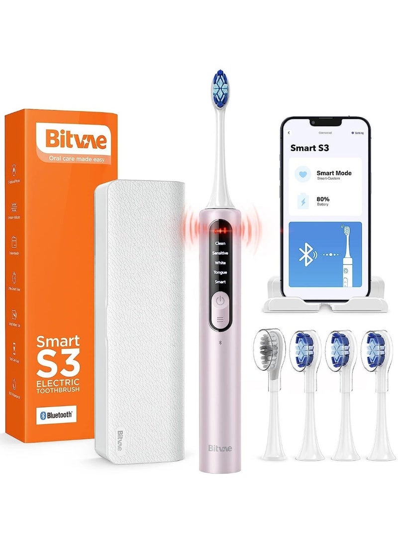 Bitvae فرشاة أسنان كهربائية للبالغين من بيتفاي BV S3، فرشاة أسنان بقوة صوتية مع مستشعر ضغط ذكي، 8 رؤوس فرشاة، فرشاة أسنان تلقائية بلوتوث مع حقيبة سفر فاخرة ومجفف مياه محمول للأسنان | خيط أسنان بيتفاي P1 الصغير وخيط المياه | جهاز ري فموي بدون سلك مع خزان قابل للتمديد | منظف مقاوم للماء IPX7 للأسنان الحساسة وتقويم الأسنان | مجموعة رفيق فرشاة الأسنان للسفر. - Image 2