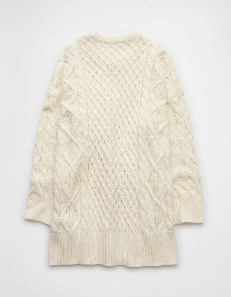 knee length dresses for ladies Nude Cable Knit Long Sleeve Sweater Mini Dress