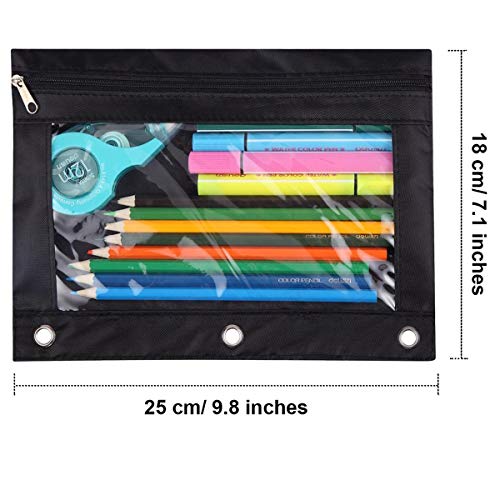 TOPWOOZU Pencil Pouch 3 Ring, Zipper Pencil Pouches Case Binder Cosmetic Bag Black 2 Pack - Image 2
