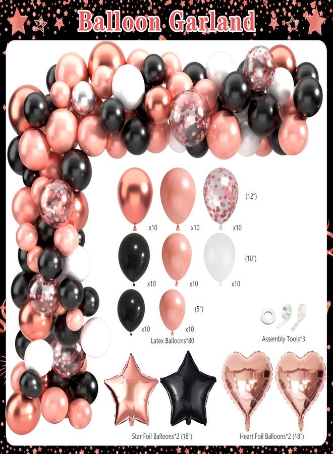 THAWAY Retirement Party Decorations for Women 109Pcs Rose Gold Black Happy Retirement Decorations Retirement Banner Backdrop Balloons Sash Hanging Swirls Pompoms Tablecloth Honeycomb Centerpiece(Rose Gold) - Image 3