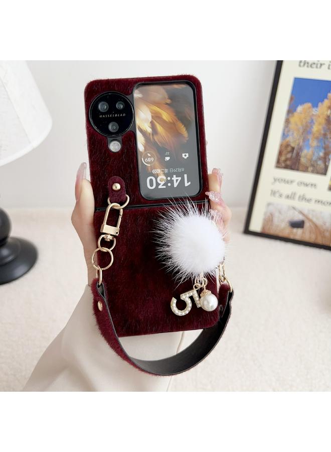 اس-توب جراب لهاتف OPPO Find N3، جراب قلاب من القطيفة مع حبل تعليق - Image 2