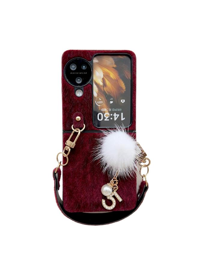 اس-توب جراب لهاتف OPPO Find N3، جراب قلاب من القطيفة مع حبل تعليق - Image 1