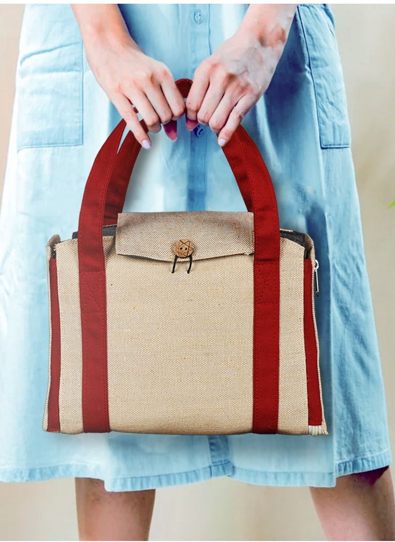 N & H N &H  Designer Jute Fabric Unisex Office Lunch Bag  - Image 1