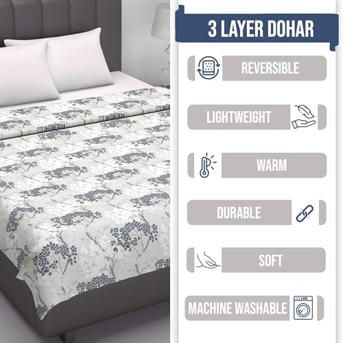 Divine Casa 100% Cotton Single Bed Dohar | Ultra-Soft AC Blanket | Lightweight Reversible Quilt | 210 x 140 CM, Greyish Blue - Image 5