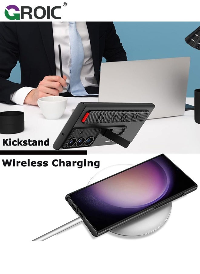 GROIC - Compatible for Samsung Galaxy S24 Plus 6.6" Case with PU Wrist Strap Holder, Stand Kickstand Case and Camera Lens Protective Cover Drop Protective Slim Hard Shockproof Case - Image 1
