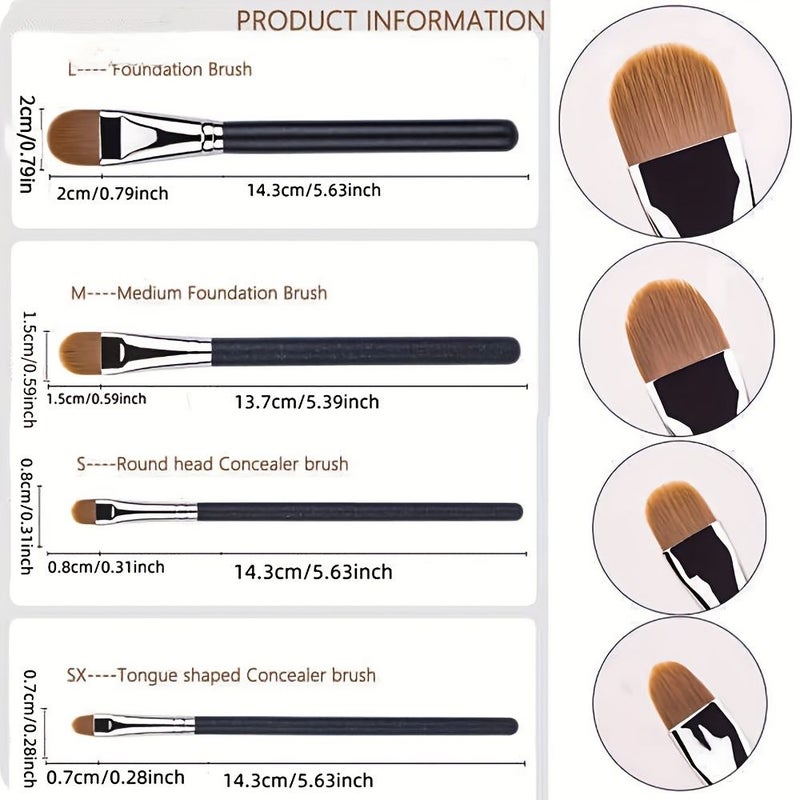 Extendable Ultra Thin Foundation Concealer Makeup Brush 4 Types Sizes - Image 4