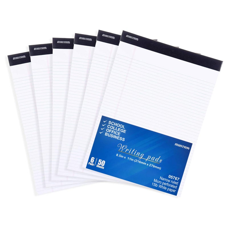 Mintra Office Legal Pads BASIC WHITE 6pk 85in x 11in NARROW RULED