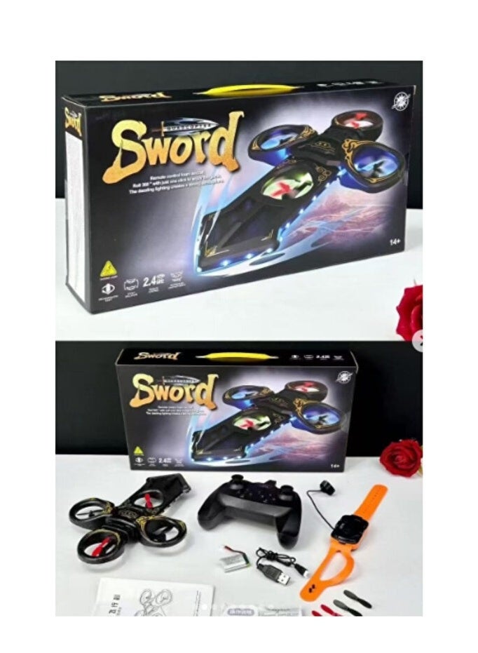 Royal Sword Flying Drone with Dual Controllers – 2.4GHz Remote & Watch Gesture Control, 360° Flips - Image 1