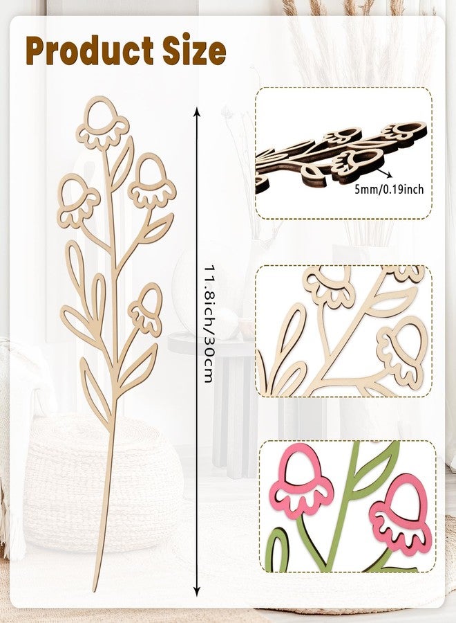 Focal20 Wooden Flowers Wildflower Wall Decor Boho Wood Flowers Bouquet with Stems for Crafts 7 Pcs Colorable Floral Nursery Wall Art Cutouts Decals For DIY Baby Girl Bedroom Home Decoration Birthday Gift - Image 2