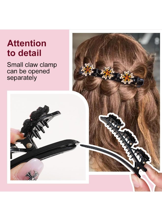 4 Pcs Sparkling Crystal Stone Braided Hair Clips, 2026 New Satin Fabric Hair Bands Rhinestone Four-Leaf Clover Hair Clip,Duck Bill Clips for Women Girls - Image 5