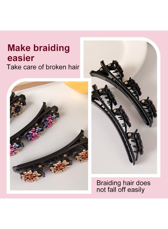 4 Pcs Sparkling Crystal Stone Braided Hair Clips, 2026 New Satin Fabric Hair Bands Rhinestone Four-Leaf Clover Hair Clip,Duck Bill Clips for Women Girls - Image 4
