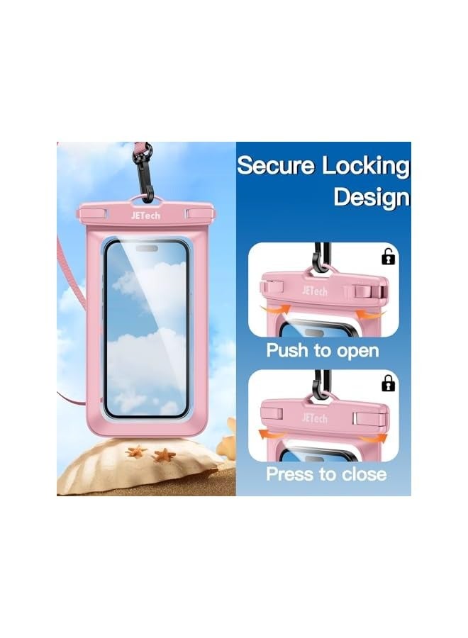جي تيك حقيبة هاتف مقاومة للماء من JETech، حافظة مقاومة للماء لهاتف iPhone 15 14 13 12 Pro Max Plus، لهاتف Galaxy S24 S23 Ultra وغيرها حتى 7.2 بوصة، حقيبة جافة IPX8 مع حبل، عبوتان (أسود + وردي) - Image 4