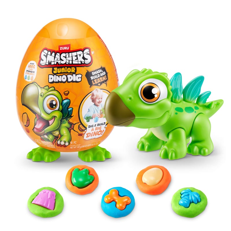 ZURU SMASHERS Smashers Junior Dino Dig Small Egg (Stegasaurus) by ZURU 12+ Surprises Compounds Mold Dinosaur Preschool Toys Build Construct Sensory Play - 3 Years + - Image 1