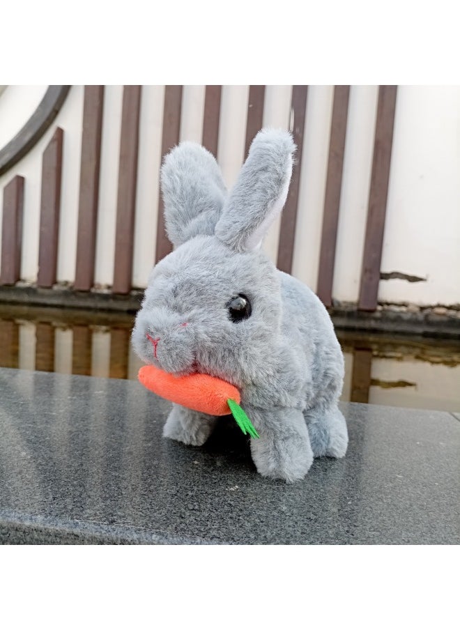 Easter Simulation Rabbit Plush Sound Toy Will Jump Will Call Carrot Rabbit Doll Parent-child Interactive Toy-Colour:Electric Plush Rabbit [gray]  - Image 1