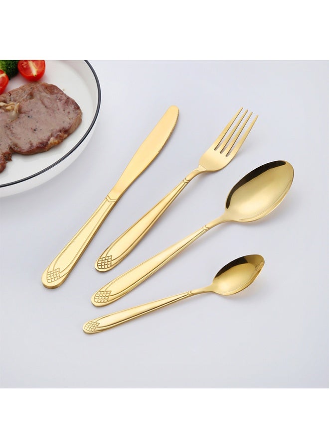 24-Piece Stainless Steel Cutlery Spoon Fork And Knife Set Gold - Premium Flatware Rust-Resistant Steel Ideal for Kitchen, Dining, Parties & Gifts - Image 3