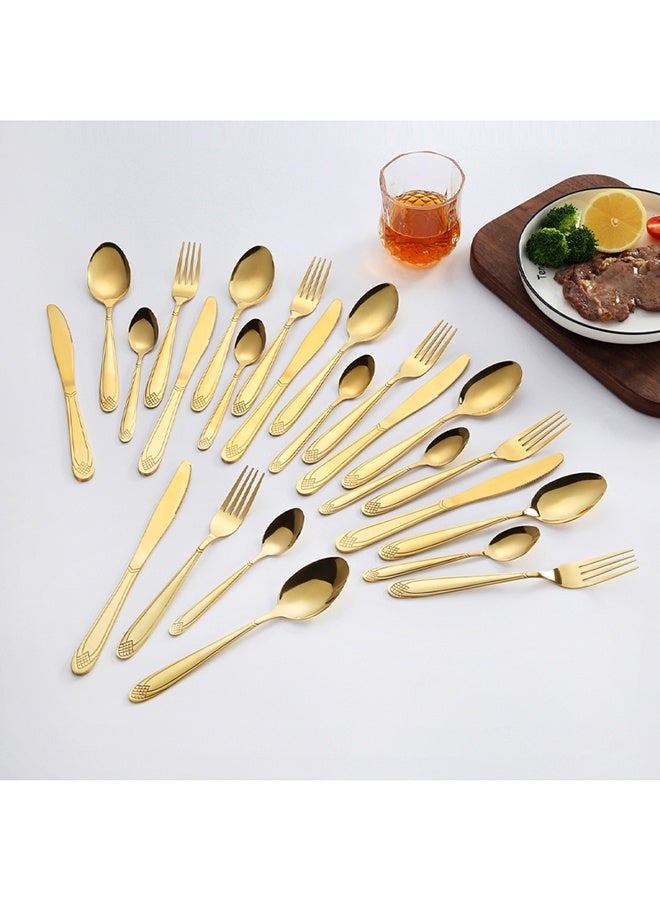24-Piece Stainless Steel Cutlery Spoon Fork And Knife Set Gold - Premium Flatware Rust-Resistant Steel Ideal for Kitchen, Dining, Parties & Gifts - Image 2