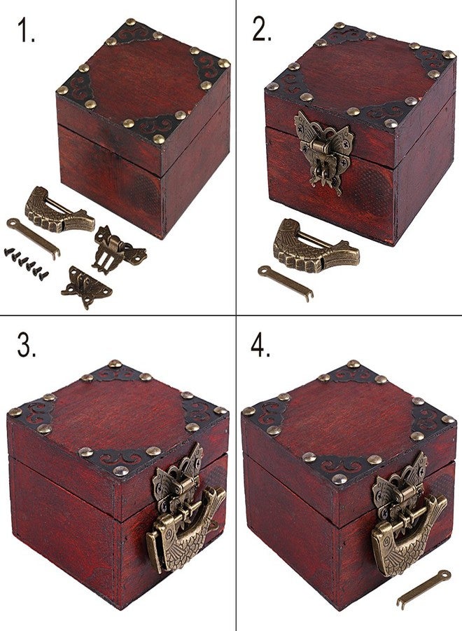 GTHER Antique Small Chinese Locks with Key & Latch Hasp Set, Vintage Jewelry Gift Box Decorative Padlock Lock Hardware Latch Set for Wood Box, Fish Lock - Image 5