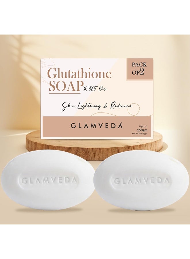 Glamveda Glutathione Skin Whitening Soap with Kojic Acid | Body Tan Removal | Bath for Men & Women | Remove Dark Spots & Hyperpigmentation | For Nourishing & Glowing Skin (Pack of 2) - Image 1
