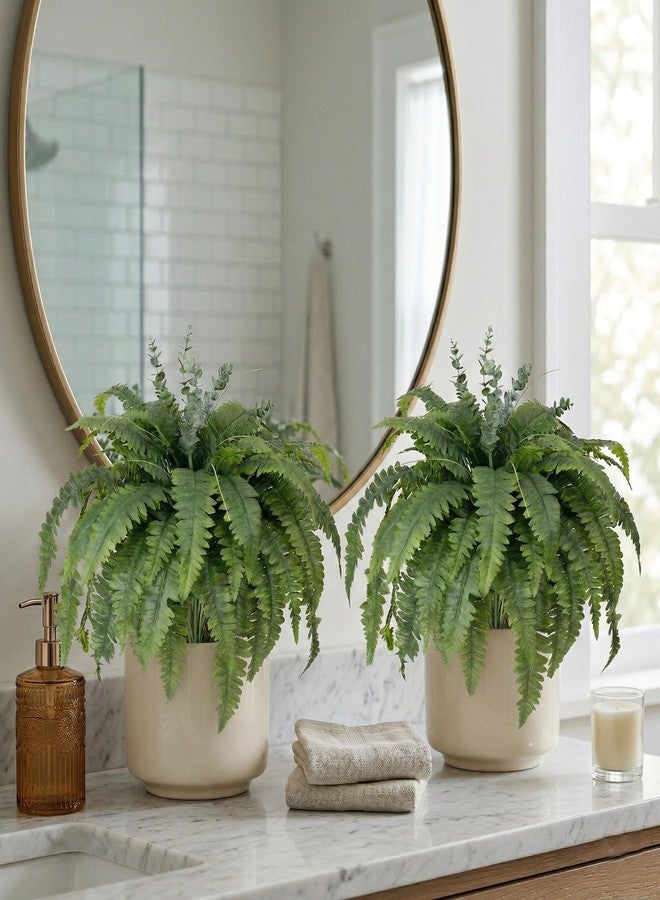 Galebeiren Artificial Ferns for Outdoors, 2 Pack 38IN Fake Ferns for Artificial Plants Large with 55 Fronds and 5 Long Eucalyptus Stems, Faux Ferns for Hanging Basket Porch Garden Home Decor - Image 3