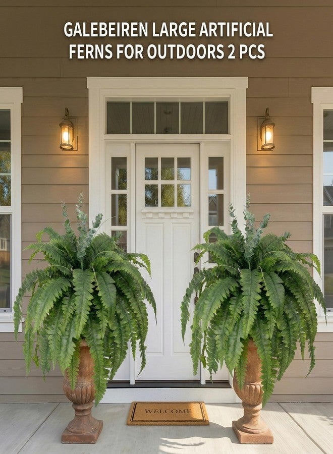 Galebeiren Artificial Ferns for Outdoors, 2 Pack 38IN Fake Ferns for Artificial Plants Large with 55 Fronds and 5 Long Eucalyptus Stems, Faux Ferns for Hanging Basket Porch Garden Home Decor - Image 2