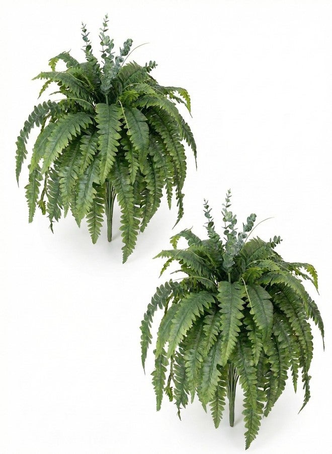 Galebeiren Artificial Ferns for Outdoors, 2 Pack 38IN Fake Ferns for Artificial Plants Large with 55 Fronds and 5 Long Eucalyptus Stems, Faux Ferns for Hanging Basket Porch Garden Home Decor - Image 1
