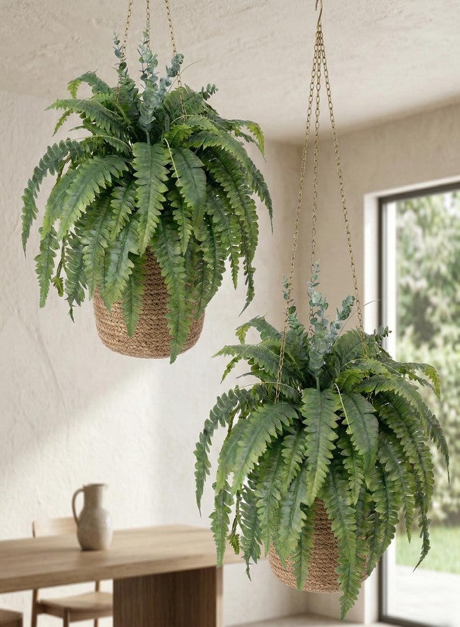 Galebeiren Artificial Ferns for Outdoors, 2 Pack 38IN Fake Ferns for Artificial Plants Large with 55 Fronds and 5 Long Eucalyptus Stems, Faux Ferns for Hanging Basket Porch Garden Home Decor - Image 5