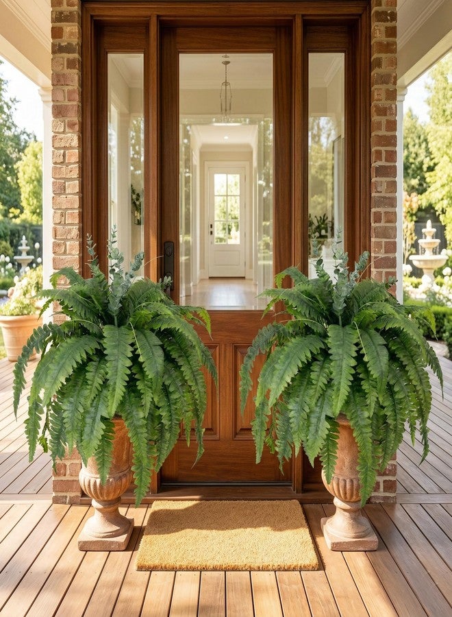 Galebeiren Artificial Ferns for Outdoors, 2 Pack 38IN Fake Ferns for Artificial Plants Large with 55 Fronds and 5 Long Eucalyptus Stems, Faux Ferns for Hanging Basket Porch Garden Home Decor - Image 4