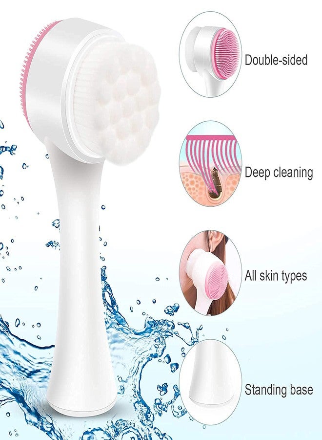 Ruby Face Rubyface Facial Cleansing Brush 2 in 1, Face Exfoliating Scrubber Brush, Silicone Double Side Manual Face Wash Scrub Brush with Soft Bristles for Deep Pore Cleansing, Massaging, Skin Care etc - Image 2