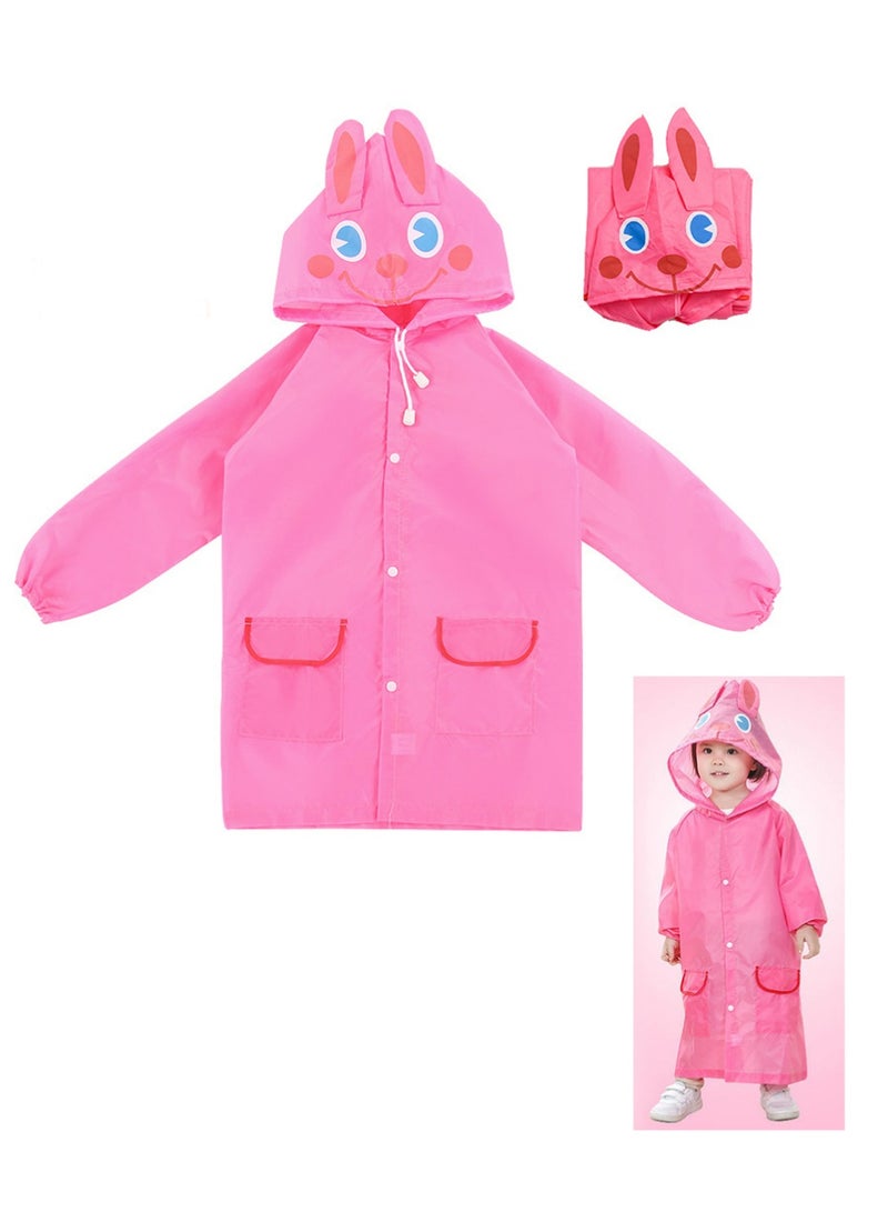 YOUGE Children's raincoats, Cartoon Kids Rain Jacket, Hooded Poncho Outdoors Transparent Raincoat Student Suit Waterproof Durable Windbreaker (Pink) - Image 1