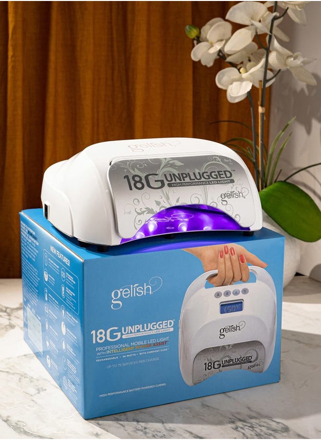 Gelish - 18G Unplugged LED Light - Portable, Rechargeable, 36W, White & Silver, Intelligent Power Assist, Motion Sensors, Timer, Magnetic Tray, Ergonomic Design Gel Lamp, Nail Lamp, Gel Nail Light - Image 1