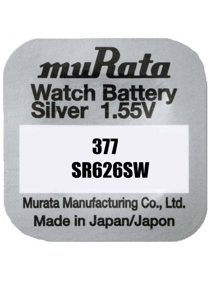 muRATA 5-Pieces Murata 377 / SR626SW Silver Oxide 1.55V Watch Batteries - Image 2