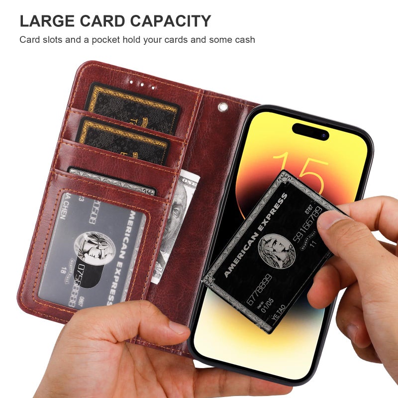 Bocasal for iPhone 15 Wallet Case Compatible with MagSafe Wireless Charging, RFID Blocking Magnetic Leather Case with Card Slots Holder Kickstand Detachable Wrist Strap 6.1 Inch (Brown) - Image 5