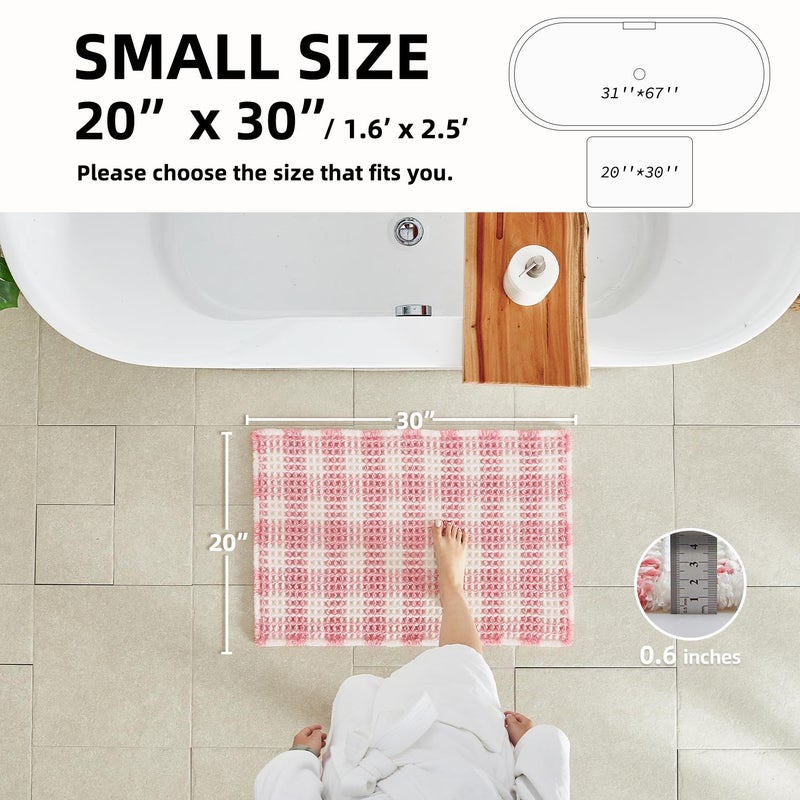 Tyuu Waffle Bath Mat  Boho Bathroom Rugs Non Slip Washable Absorbent Checkered Bathroom Mat Quick Dry Cute Bath Mat  30""X20"" Pink And White - Image 2