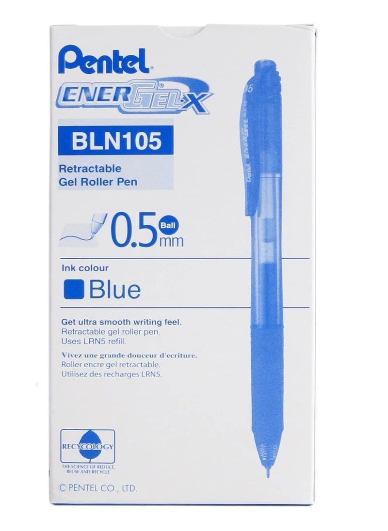 Pentel Energel X Retractable Gel Roller Pen BLN 105 (Blue) Pack of 12  - Image 1