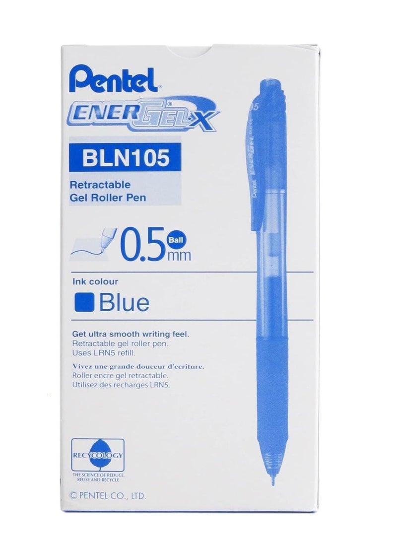 Pentel Energel X Retractable Gel Roller Pen BLN 105 (Blue) Pack of 12  - Image 5