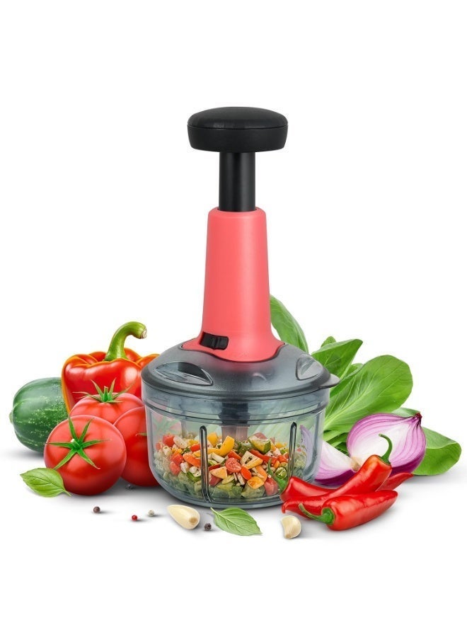 Impex Push Chopper for Kitchen Vegetables & Fruits | Multipurpose Hand Press With Lock & Unlock System | Quick Manual Hand Held Onion Cutter (Pink) - Image 1