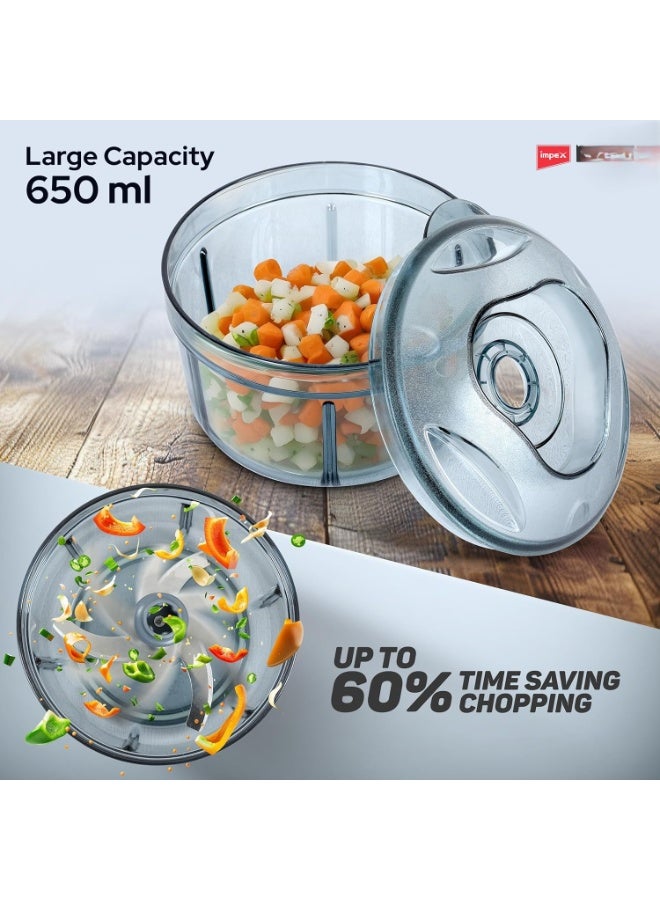 Impex Push Chopper for Kitchen Vegetables & Fruits | Multipurpose Hand Press With Lock & Unlock System | Quick Manual Hand Held Onion Cutter (Pink) - Image 3