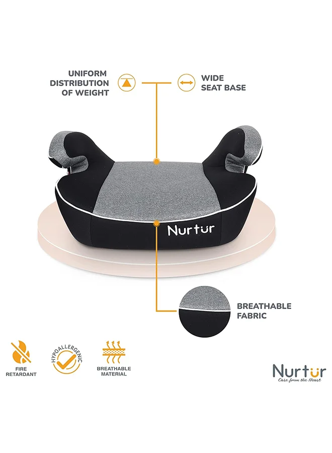 Nurtur Enzo Kids Booster Car Seat - Arm Rest Seat, Blow up Narrow Backless Booster Car Seat for Travel, Suitable from 4 years to 12 years (Group 2/3) - Grey Multi