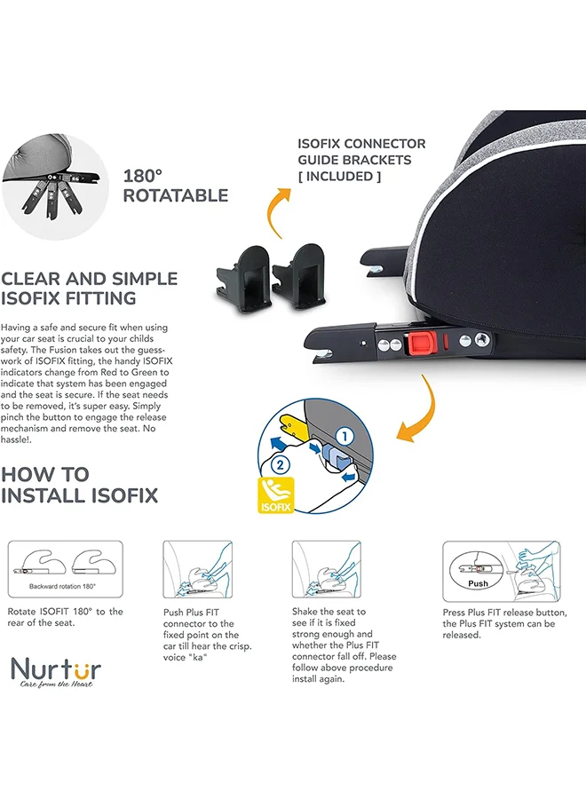Nurtur Enzo Kids Booster Car Seat - Arm Rest Seat, Blow up Narrow Backless Booster Car Seat for Travel, Suitable from 4 years to 12 years (Group 2/3) - Grey Multi