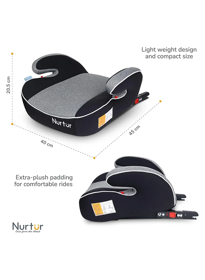 Nurtur Enzo Kids Booster Car Seat - Arm Rest Seat, Blow up Narrow Backless Booster Car Seat for Travel, Suitable from 4 years to 12 years (Group 2/3) - Grey Multi