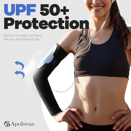 Aprilswan Arm Sleeves, UV Sun Protection Sports Non Slip Compression Cover for Men/Women 1 Pair White - Image 4