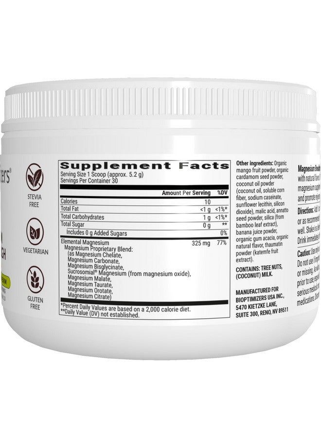 BIOptimizers Magnesium Breakthrough Drink Banana Mango - 8 Forms of Magnesium: Glycinate, Malate, Citrate, and More - Natural Sleep Supplement - 6 oz (30 Servings) - Image 1