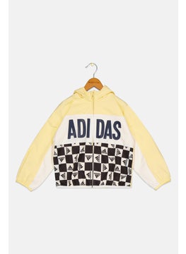 Adidas Kids Girl Sportswear Fit Long Sleeve Hooded Jacket, Yellow/White  - Image 1