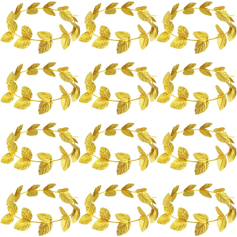 Canlierr 12 Pcs Gold Laurel Crown Gold Leaf Greek Goddess Costume Headpiece for Women Toga Party Decoration Accessories