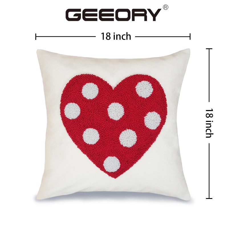 GEEORY Valentineâ€™s Pillow Cover 18x18 Inch, 3D Cotton Embroidered Red Polka-dot Heart Romantic Valentineâ€™s Day Decorations Farmhouse Home Decor Cushion Case for Living Room, Sofa & Bed - Image 4