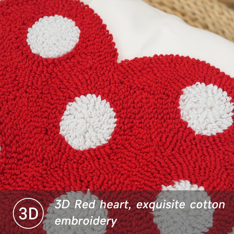 GEEORY Valentineâ€™s Pillow Cover 18x18 Inch, 3D Cotton Embroidered Red Polka-dot Heart Romantic Valentineâ€™s Day Decorations Farmhouse Home Decor Cushion Case for Living Room, Sofa & Bed - Image 2