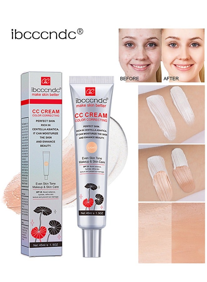 ibcccndc CC Cream,Color Correcting CC Cream With Centella, Multi-Purpose Skin Tone Adjusting CC Cream Concealer Full Coverage, SPF 25 Sunscreen Moisturizing Pre-Makeup Primer Brightening For Mature Skin (#2LIGHT) - Image 1